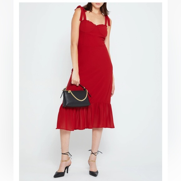 O.P.T. Toile de Jouy Red Tie Strap Midi Dress - Picture 13 of 15